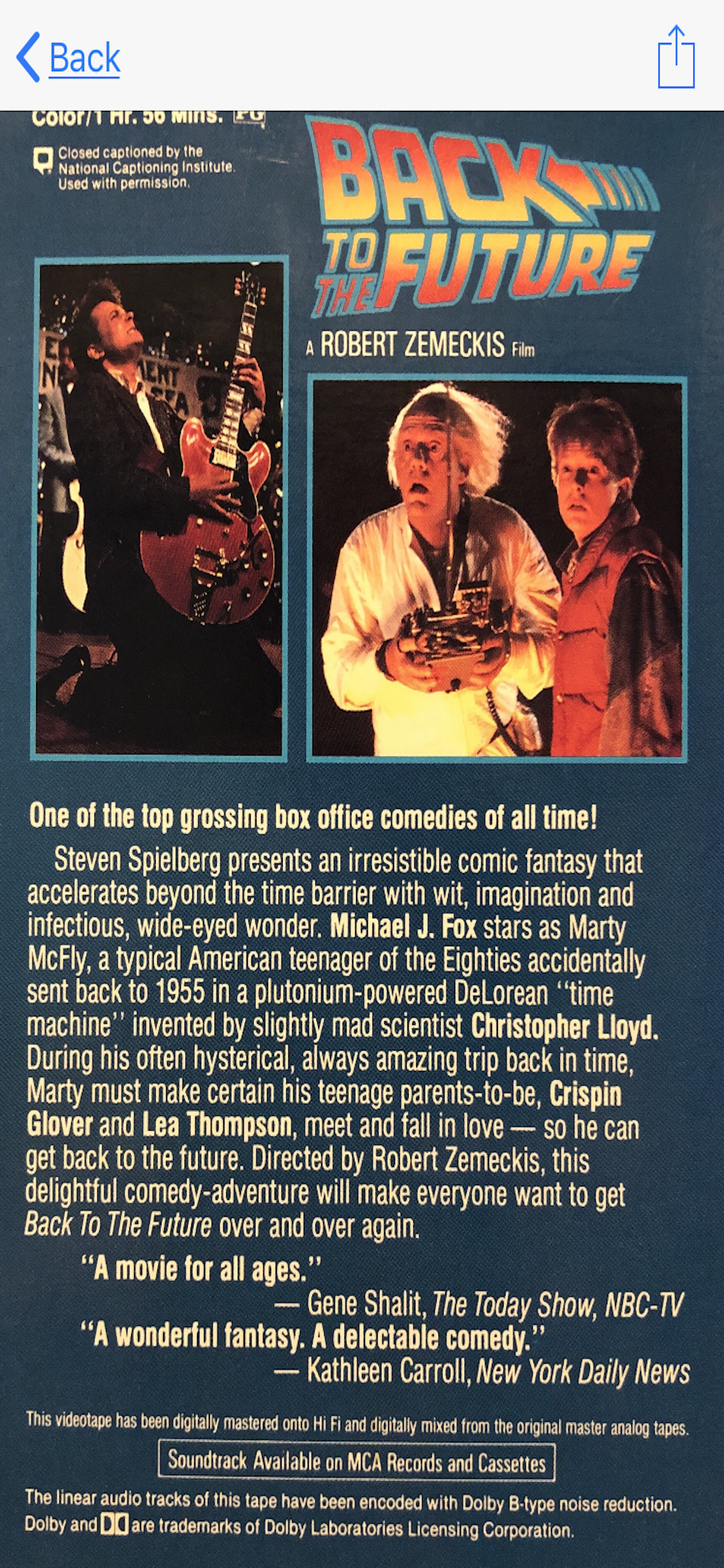 Back Cover of a Movie