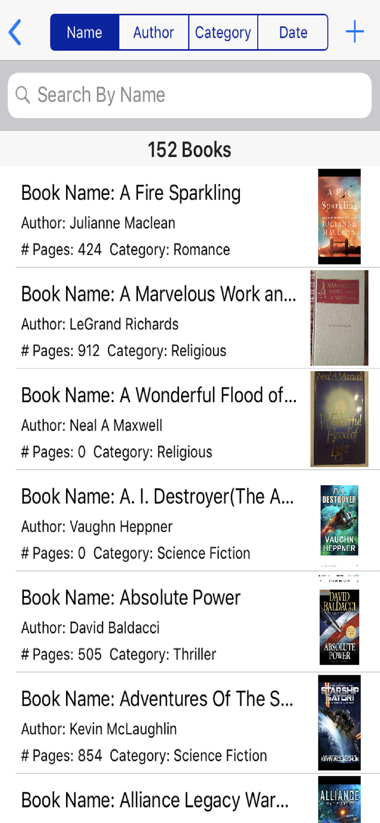 List of books that are sortable and searchable